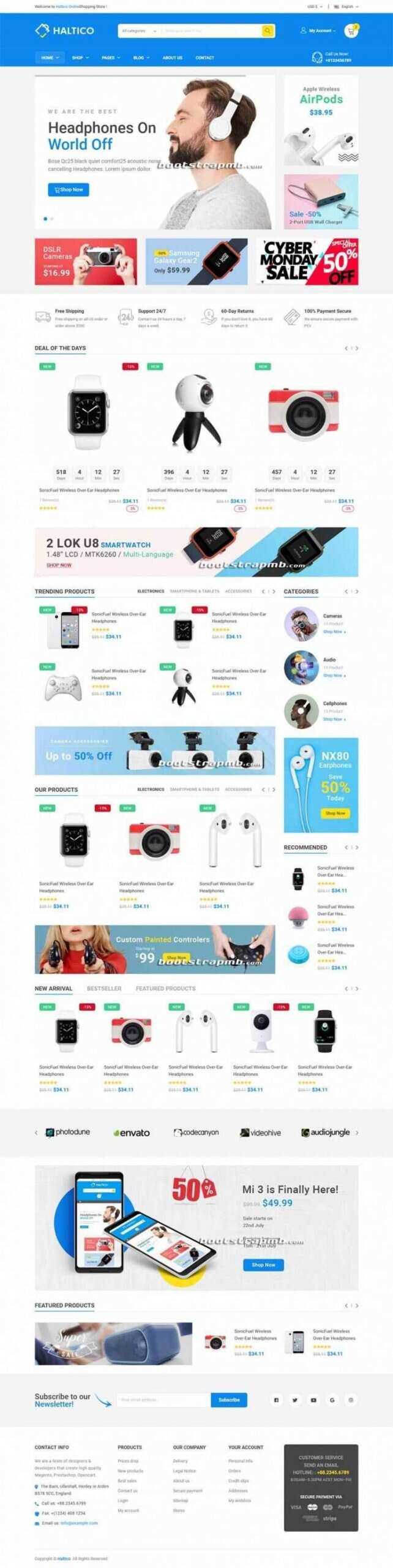 蓝色Bootstrap4大型响应式数码产品设备商城 - 灵魂源码网-网站搭建教学-软件开发-小程序源码