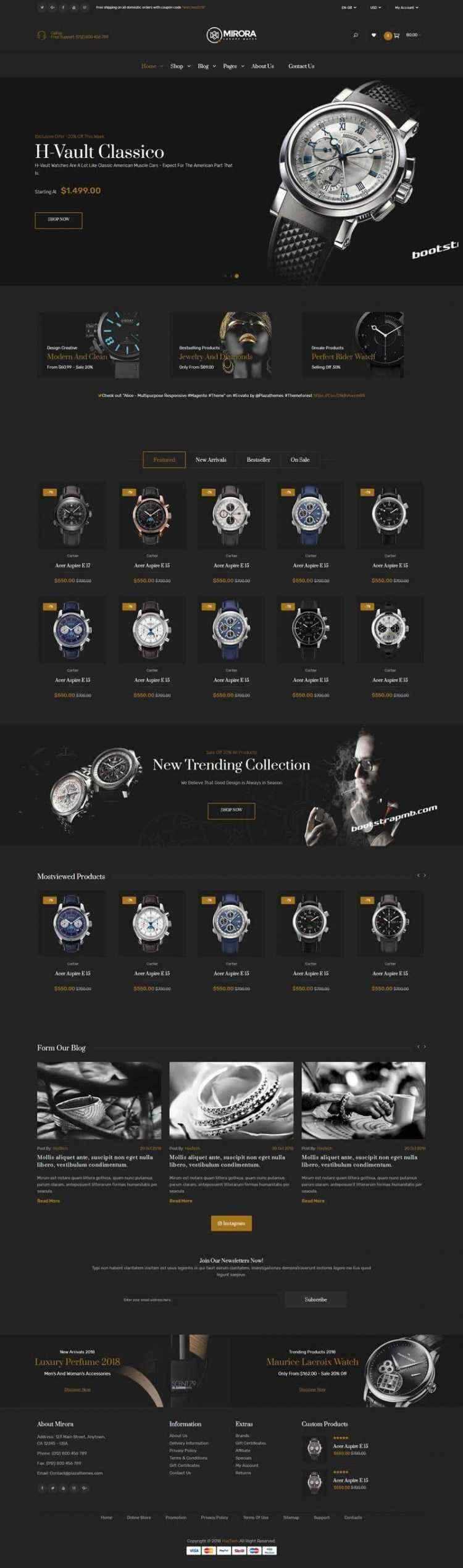 Bootstrap黑色响应式奢侈品手表商城网站 - 灵魂源码网-网站搭建教学-软件开发-小程序源码