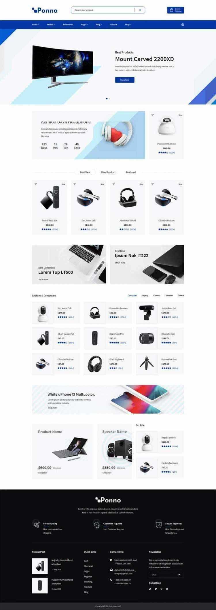 蓝色Bootstrap响应式数码电子产品销售商城 - 灵魂源码网-网站搭建教学-软件开发-小程序源码