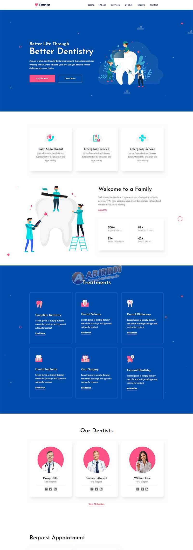 bootstrap蓝色牙科医疗诊所网站html模板 - 灵魂源码网-网站搭建教学-软件开发-小程序源码