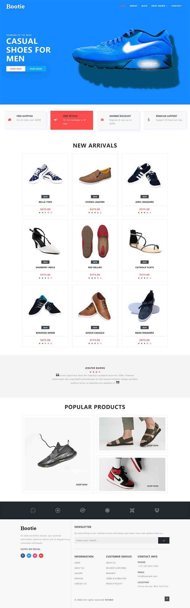 简洁大气的鞋子商城Bootstrap响应式网页模板 - 灵魂源码网-网站搭建教学-软件开发-小程序源码