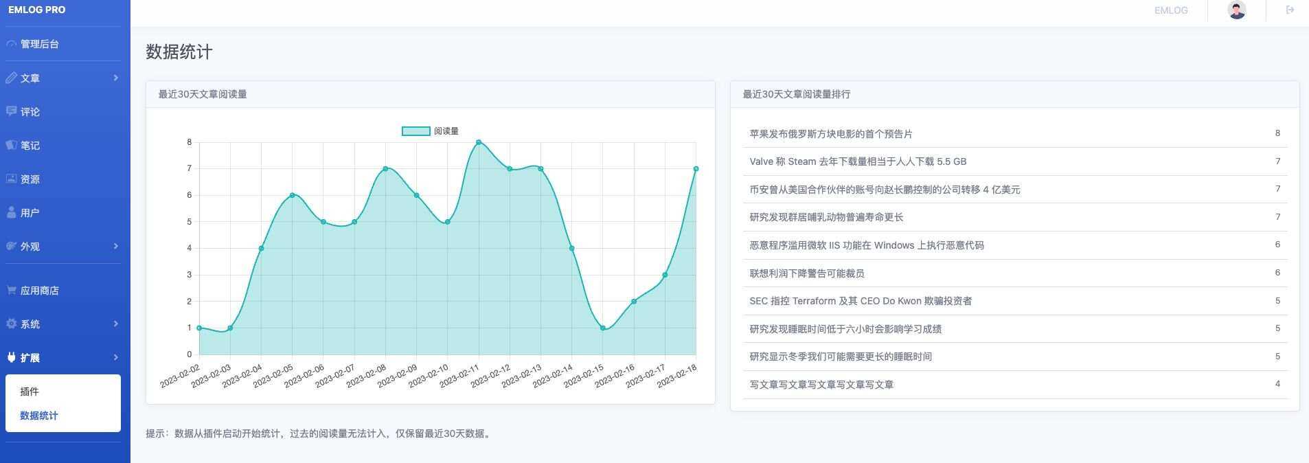 Emlog 数据统计插件 - 灵魂源码网-网站搭建教学-软件开发-小程序源码