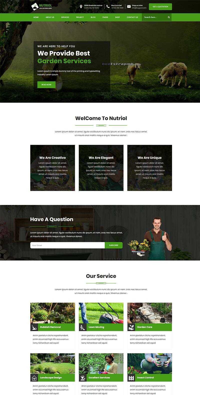 Bootstrap花园设计服务网站html模板 - 灵魂源码网-网站搭建教学-软件开发-小程序源码