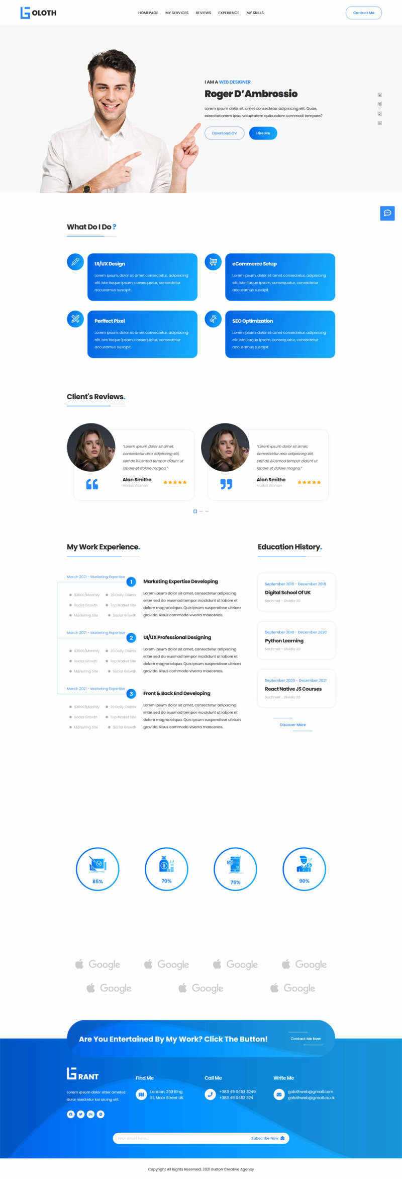 bootstrap多功能响应式个人简历单页html模板 - 灵魂源码网-网站搭建教学-软件开发-小程序源码