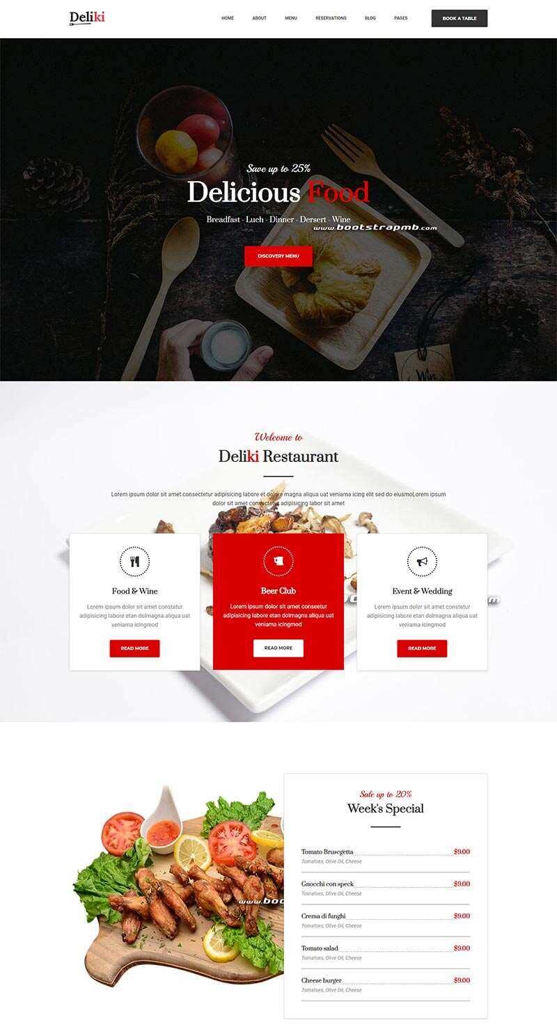 Bootstrap大气餐饮美食网站html模板 - 灵魂源码网-网站搭建教学-软件开发-小程序源码