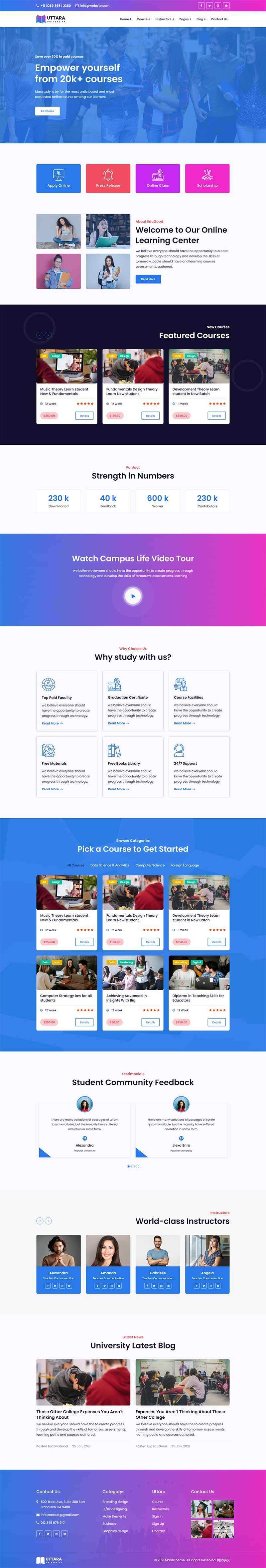 bootstrap响应式大学在线课程网站HTML模板 - 灵魂源码网-网站搭建教学-软件开发-小程序源码
