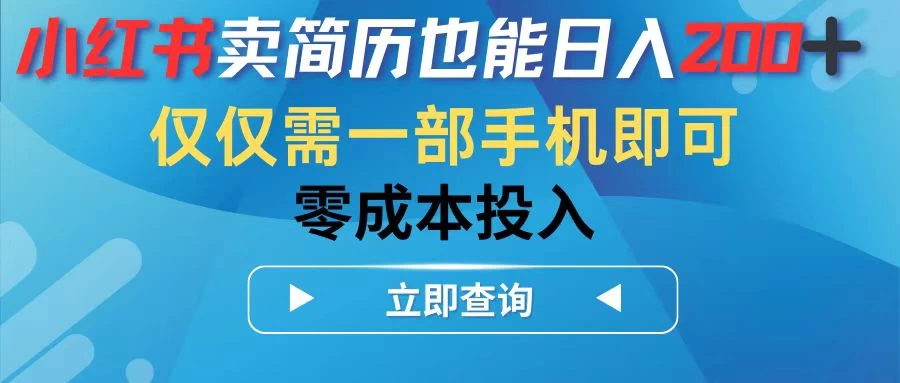 小红书卖简历也能日入200+，仅需一部手机即可，零成本投入 - 灵魂源码网-网站搭建教学-软件开发-小程序源码