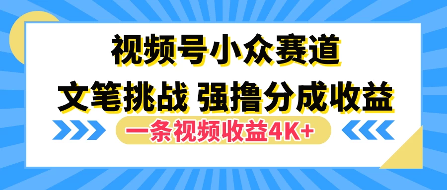 视频号小众赛道，文笔挑战，一条视频收益4K+ - 灵魂源码网-网站搭建教学-软件开发-小程序源码