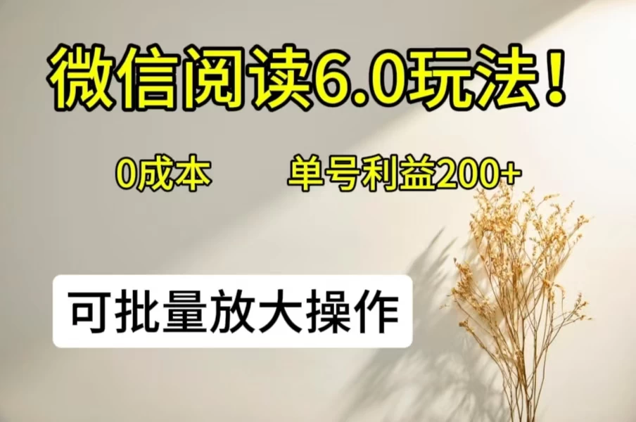 微信阅读6.0玩法!0撸,单号利益200+,可批量放大操作 - 灵魂源码网-网站搭建教学-软件开发-小程序源码
