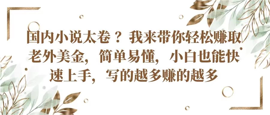 国内小说太卷 ？我来带你轻松赚取老外美金简单易懂，小白也能快速上手，写的越多赚的越多 - 灵魂源码网-网站搭建教学-软件开发-小程序源码