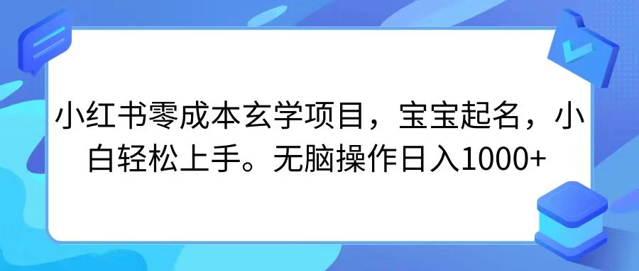 小红书零成本玄学项目,宝宝起名,小白轻松上手,无脑操作日入1000+ - 灵魂源码网-网站搭建教学-软件开发-小程序源码