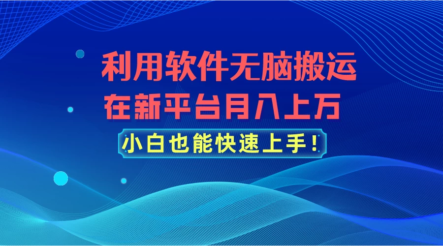 利用软件无脑搬运，在新平台月入上万，小白也能快速上手 - 灵魂源码网-网站搭建教学-软件开发-小程序源码
