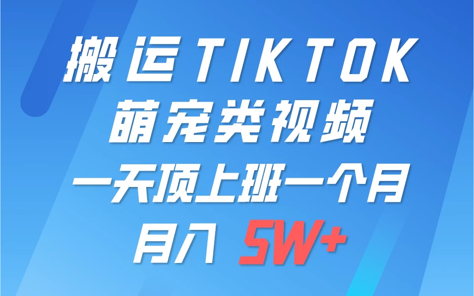 搬运tiktok萌宠视频，一部手机可做，项目长期稳定，月入5W+ - 灵魂源码网-网站搭建教学-软件开发-小程序源码