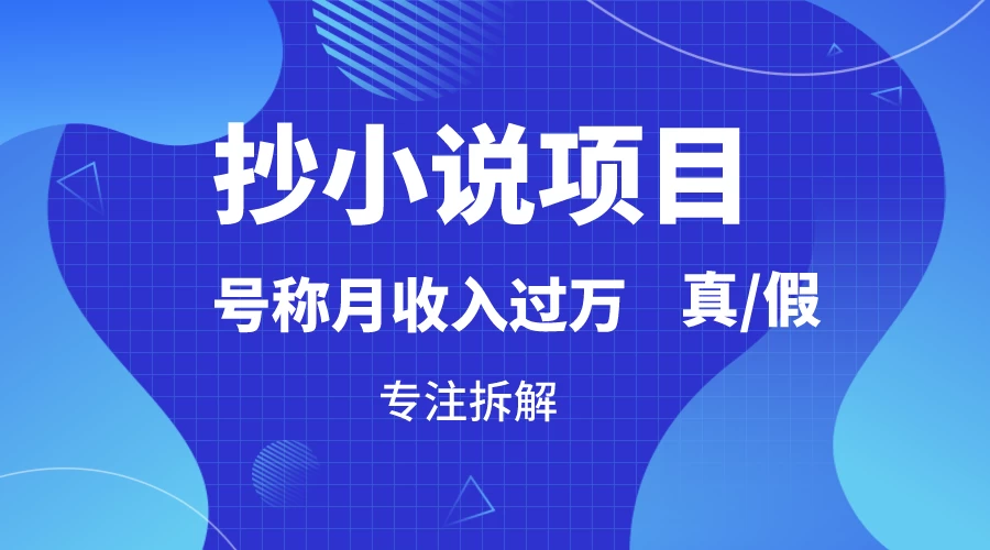 抄小说项目，号称月入过万，到底是否真实，能不能做，详细拆解 - 灵魂源码网-网站搭建教学-软件开发-小程序源码