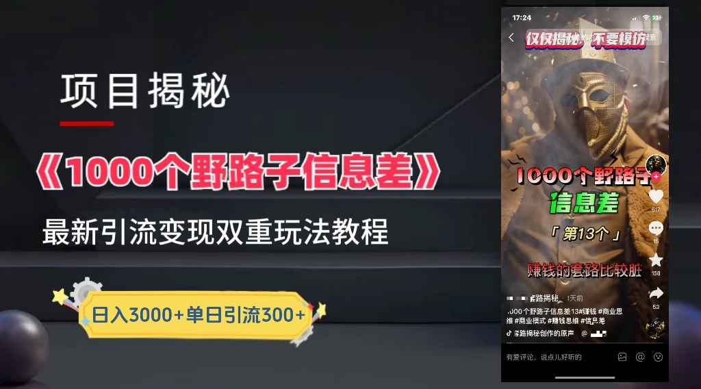 抖音最新一千个野路子玩法教程,变现+引流双重玩法,野路子信息差 - 灵魂源码网-网站搭建教学-软件开发-小程序源码