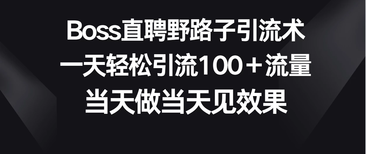 Boss直聘野路子引流术，一天轻松引流100+流量，当天做当天见效果 - 灵魂源码网-网站搭建教学-软件开发-小程序源码