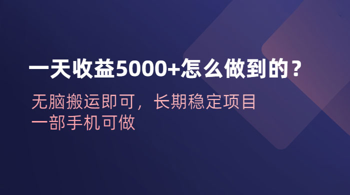 一天收益 5000+ 怎么做到的？无脑搬运即可，长期稳定项目，一部手机可做 - 灵魂源码网-网站搭建教学-软件开发-小程序源码