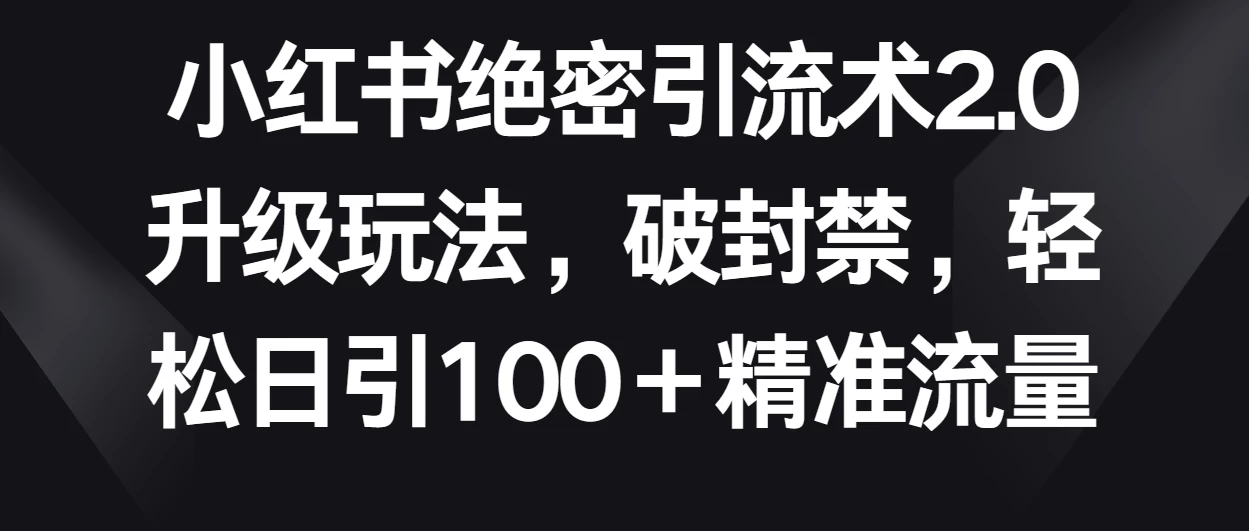 小红书绝密引流术2.0升级玩法，破封禁，轻松日引100＋精准流量 - 灵魂源码网-网站搭建教学-软件开发-小程序源码