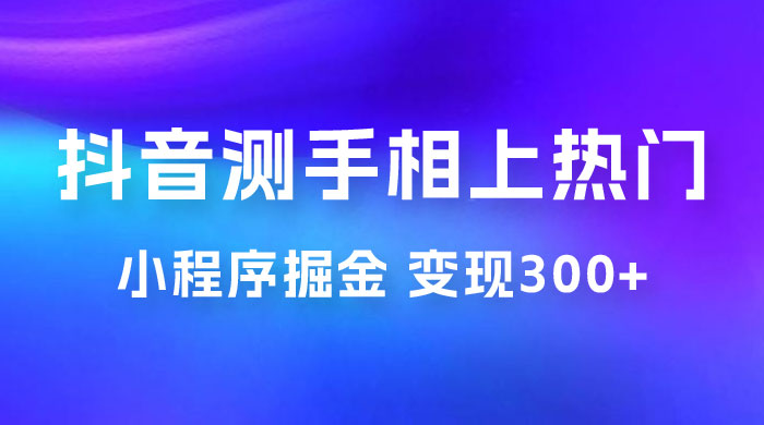 抖音小程序掘金：测手相上热门，当天见收益一小时变现 300+ - 灵魂源码网-网站搭建教学-软件开发-小程序源码
