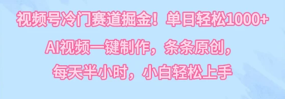 视频号冷门赛道掘金！单日轻松1000+，AI视频一键制作，条条原创，每天半小时，小白轻松上手 - 灵魂源码网-网站搭建教学-软件开发-小程序源码