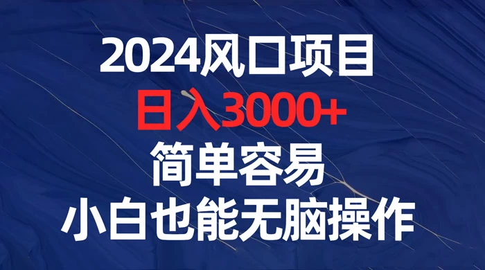 2024 风口项目，日入 3000+，简单容易，小白也能无脑操作 - 灵魂源码网-网站搭建教学-软件开发-小程序源码