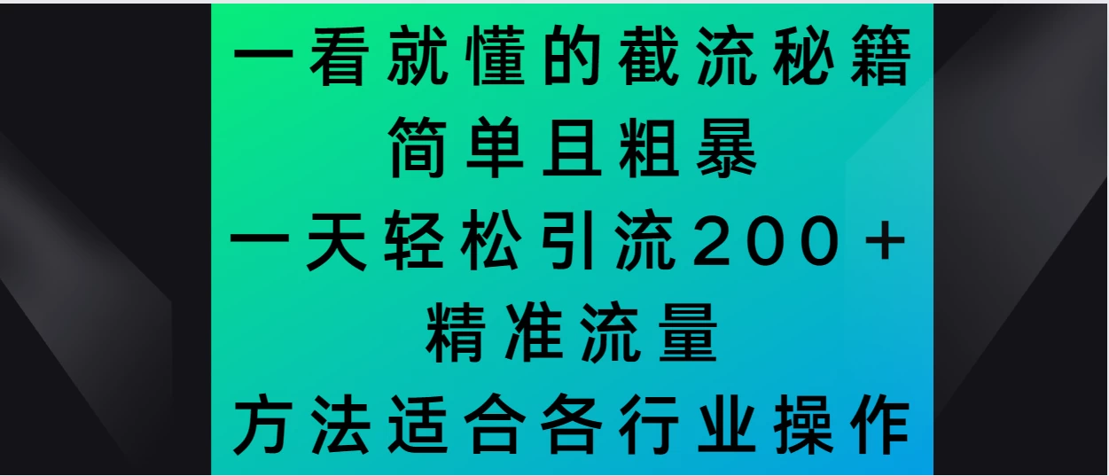 一看就懂的截流秘籍，简单粗暴，一天轻松引流200＋精准流量 方法适合各个行业操作 - 灵魂源码网-网站搭建教学-软件开发-小程序源码