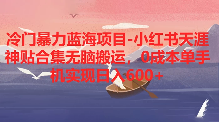 冷门暴力蓝海项目，小红书天涯神贴合集无脑搬运，0 成本单手机实现日入 600+ - 灵魂源码网-网站搭建教学-软件开发-小程序源码