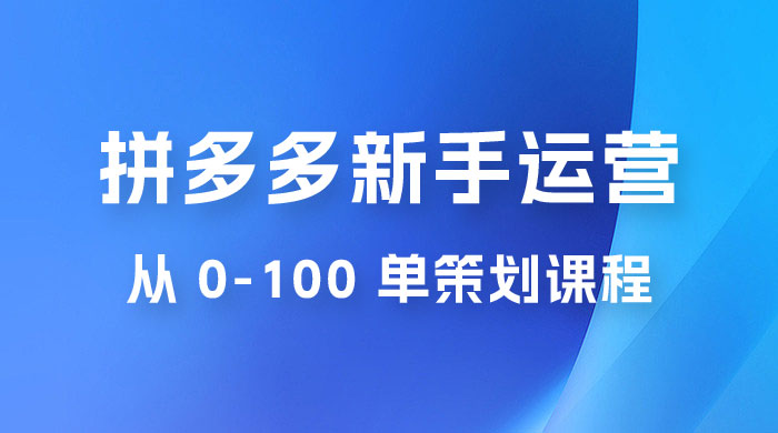 拼多多新手运营从 0-100 单策划课程，从零起步到爆单详细教程 - 灵魂源码网-网站搭建教学-软件开发-小程序源码