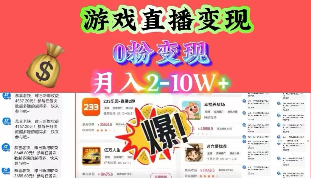 通过直播小游戏日入 4000+，轻轻松松月入 10w，保姆式教学小白轻松上手 - 灵魂源码网-网站搭建教学-软件开发-小程序源码