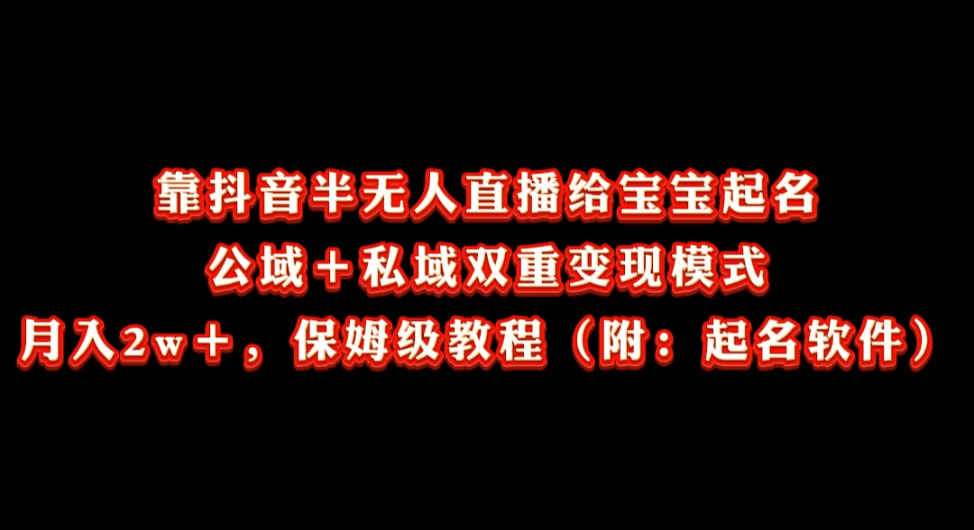 靠抖音半无人直播给宝宝起名，公域＋私域双重变现模式， 月入20000＋，保姆级教程（附：起名软件） - 灵魂源码网-网站搭建教学-软件开发-小程序源码