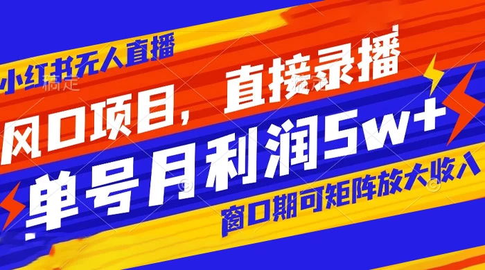 风口项目,小红书无人直播带货,直接录播,可矩阵,月入 5w+ - 灵魂源码网-网站搭建教学-软件开发-小程序源码