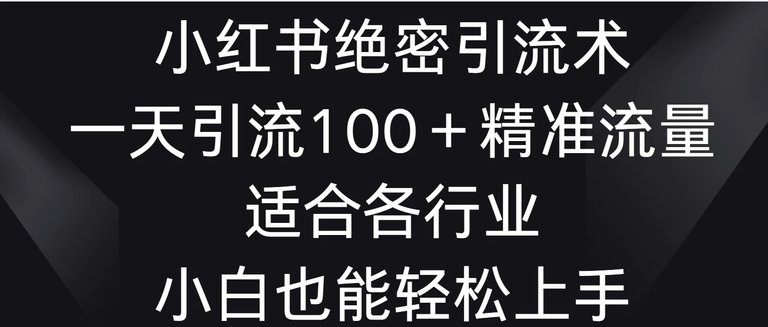 小红书绝密引流术，一天引流100＋精准流量，适合各个行业，小白也能轻松上手 - 灵魂源码网-网站搭建教学-软件开发-小程序源码