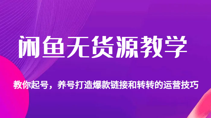闲鱼无货源电商教学：教你起号，养号打造爆款链接以及转转的运营技巧 - 灵魂源码网-网站搭建教学-软件开发-小程序源码
