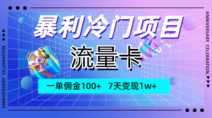 暴利冷门项目，流量卡，一单佣金 100+，7 天变现 1w+ - 灵魂源码网-网站搭建教学-软件开发-小程序源码